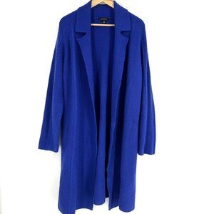 Ann Taylor Sweater Coat Size Medium Womens Blue Mixed Rib Coatigan Blazer Knit